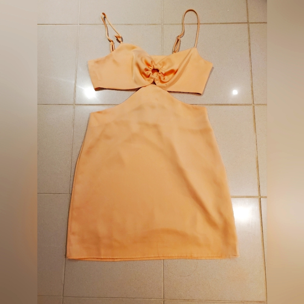 Dress - sleeveless peach color satin dress